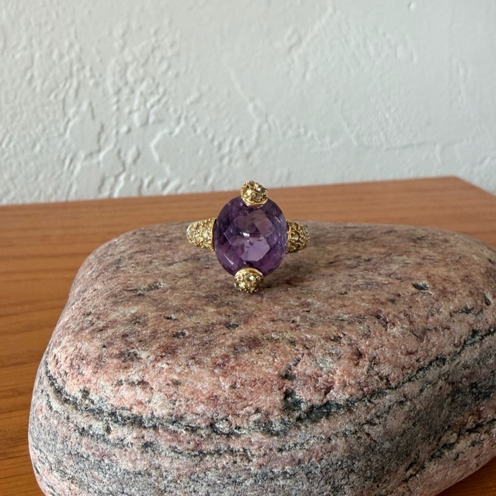 Stamped 14k Solid Gold Amethyst Ring w/ Citrine Accents [5]